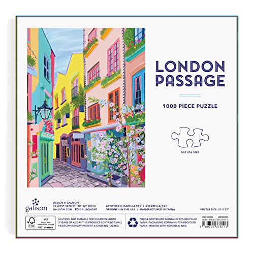 Rompecabezas Galison London Passage de 1000 piezas para adultos | Calle londinense colorida, paisaje urbano inglés, ilustrado, desafiante, papel reciclado, sin polvo, tamaño final 27" x 20" miniatura 5