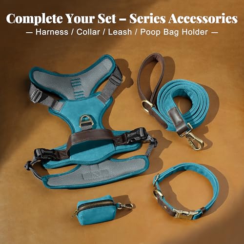 Image of Didog No Pull Dog Harness for Medium Dogs, Classic PU Leather, Light Blue,L
