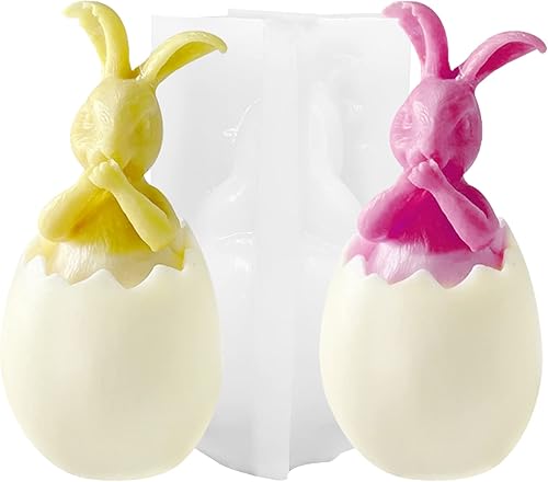 Moldes de silicona para velas de conejo 3D, molde de fundición de resina de huevo de conejo de Pascua, para hacer velas, arcilla polimérica, yeso y