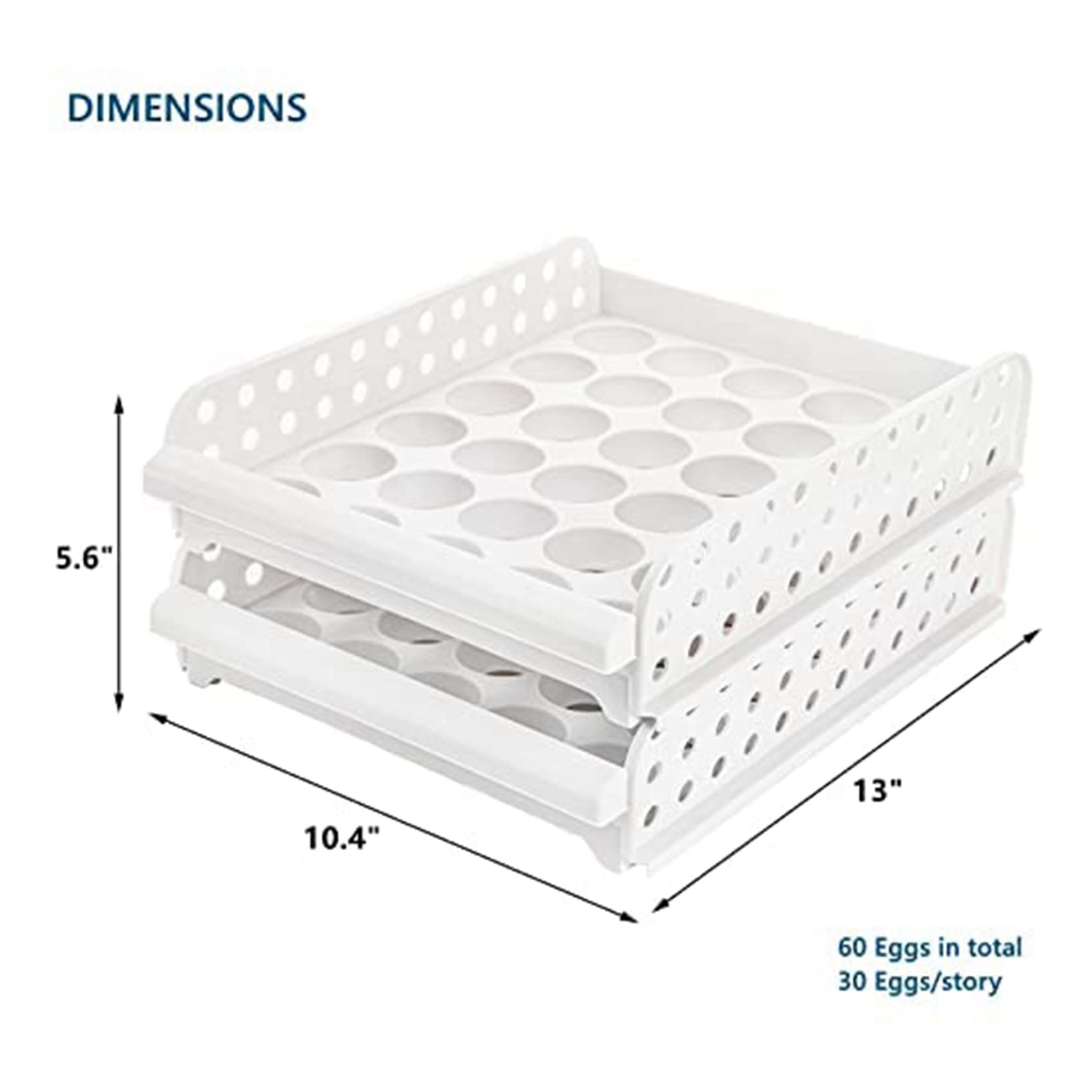 DINESA Contenedor de almacenamiento apilable de 2 capas, bandeja de huevos frescos de plástico de gran capacidad