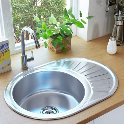 Snsowed Fregadero Cocina con colador y sifón, Mueble Pila Lavadero, Pila Fregadero Cocina, Fregadero sobre Encimera, Fregadero Baño Encimera, Picas De Cocina, Acero Inoxidable Ovalado