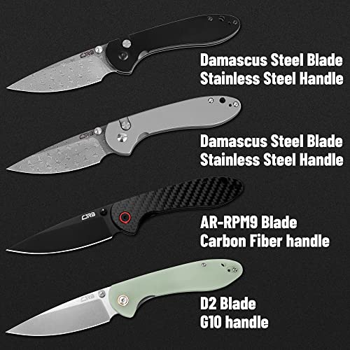 Cjrb Folding Pocket Knife Feldspar(J1912) Edc Knife Rose Damascus Steel Blade And Stainless Steel Handle Black For Hiking Camping Work Outdoor #TOP6