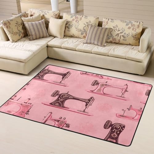 Tapis rose résistant à l'usure motif machine à coudre rétro 160x121 - 3