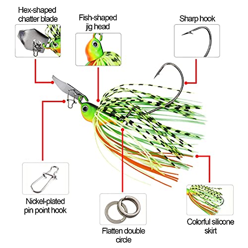 Foto von 6 Stück Kunstköder Set, Silikon Röcke Angeln Blinker Set, Jig Spinner Set Spinnköder Crankbait Casting Platinen Löffel Spinnerbait Spin Buddy Angelköder für Forelle, Barsch, Hecht, Döbel, Zander