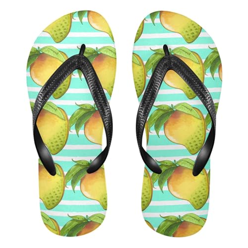 Mango Leaves Stripe Turquoise Flip Flops for Beach Thong Sandals Anti-slip Lightweight Shower Shoes for Summer Swim Travel