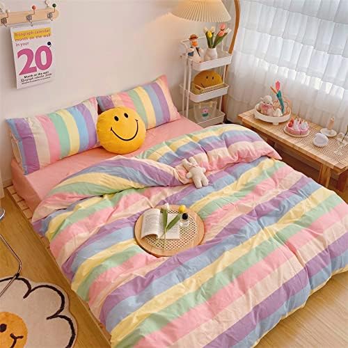 Koudi Rainbow Stripes Duvet Cover Set Twin Kids Girls Reversible Microfiber Bedding Set Colorful Comforter Cover with Zipper Ties for Teen Girls 2 51PYGdvJR1L. AC