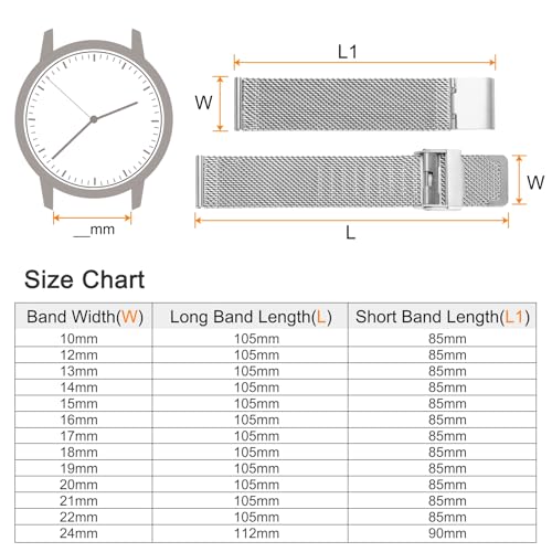 sourcing map 316L Stainless Steel Mesh Watch Band 21mm Quick Release Adjustable Metal Watch Strap for Men Women, Silver Tone