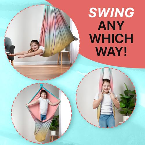 Image of Indoor Sensory Swing for Kids or Outdoor - Holds 300lbs, Double-Layer, & 360 Swivel, Calming Compression Therapy Swing Hammock for Kids & Adults with All Hardware - Sensory-Motor Toys & Gifts