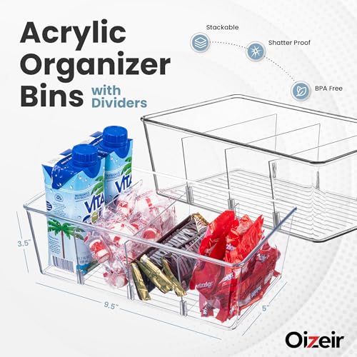 Oizeir Clear Pantry Organizer Bins 8-Pack - Fridge Organizer with 3 Removable Dividers, Ideal for Kitchen, Pantry, Refri - Additional View