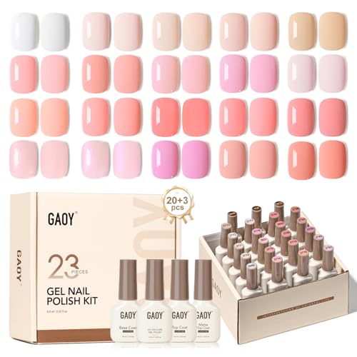 GAOY 23 Pcs Gel Nail Polish Kit, White Pink Nude Colors UV Gel Po...