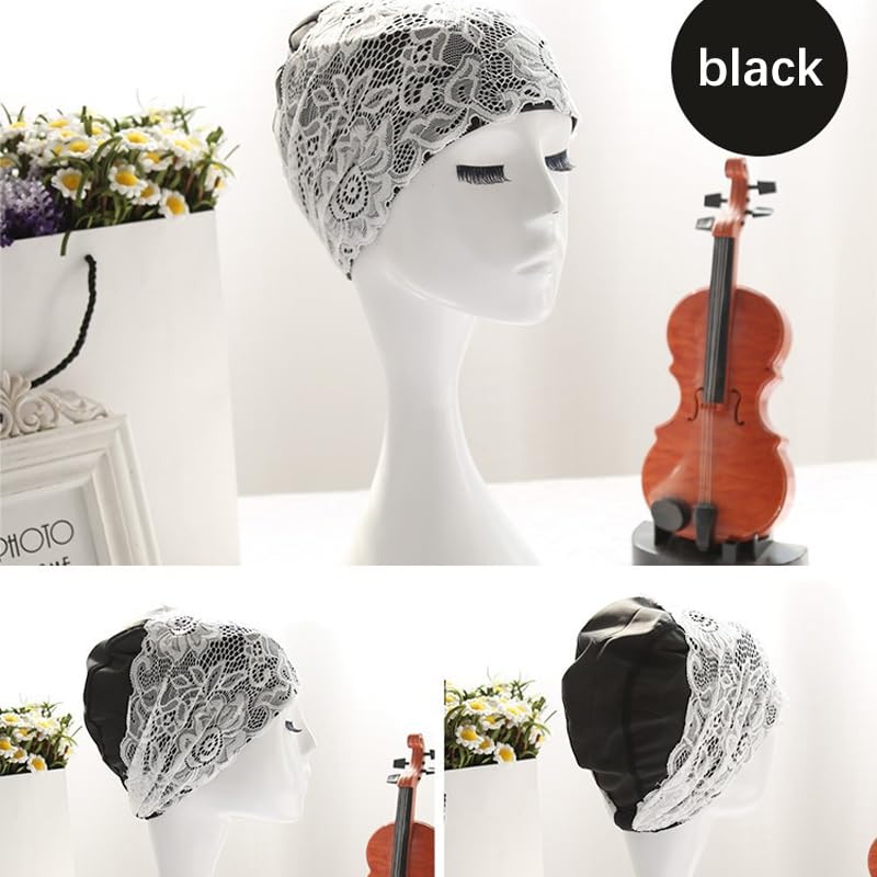 SUNTRADE Women Fashion Swimming Cap PU Waterproof Long Hair Lace Swim Cap for Women (black) - Image 2