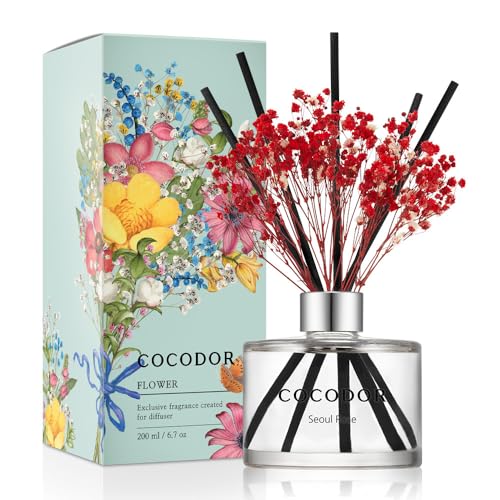 Image of COCODOR Preserved Flower Reed Diffuser Set / 6.7oz / Seoul Rose /Scent Diffuser with Sticks Home Fragrance Reed Diffuser for Bathroom Shelf Decor