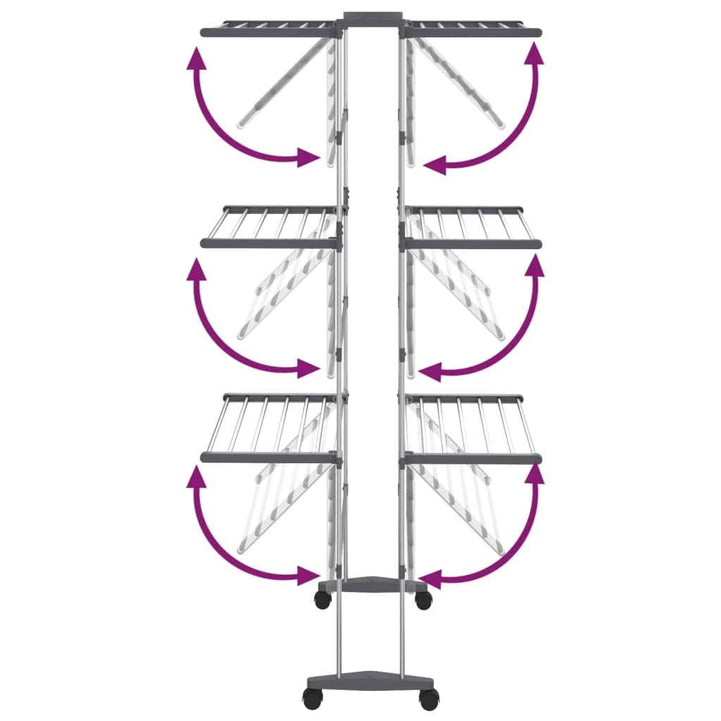Suszarka na pranie, 3 piętra z rolkami, srebrna rama aluminiowa, 60 x 70 x 129 cm, składana i składana, nie zajmuje dużo miejsca, na balkon, do łazienki, kuchni, piwnicy, mobilna i stabilna