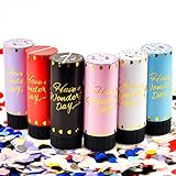 【Poppers de confeti de fiesta de alta calidad】: nuestro cañón de confeti biodegradable está hecho de confeti multicolor ecológico que es completamente biodegradable y seguro. Viene en una caja bellamente diseñada con colores vibrantes.