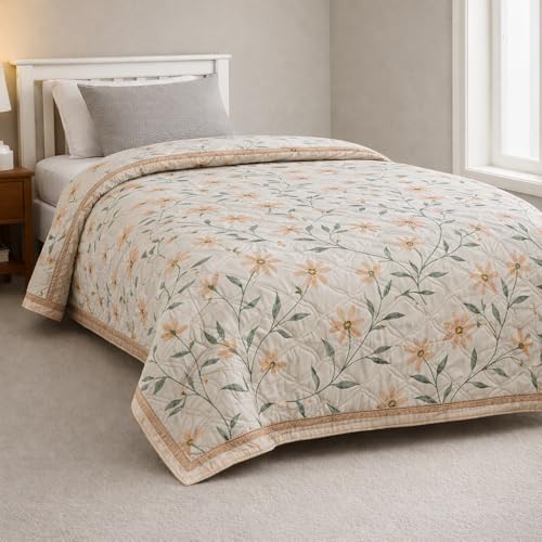 Image of Mafatlal 120 GSM Ultrasonic Microfiber Reversible AC Comforter Single | 90 x 60 Inches | Summer Quilt Blanket | Twin Bed | Soft Rose