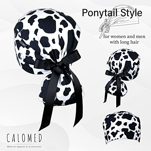 Image of Scrub Cap for Women and Men, Ponytail Scrub Caps, Working Hat, Head Cover with Ribbon Ties and Buttons, Long Hair