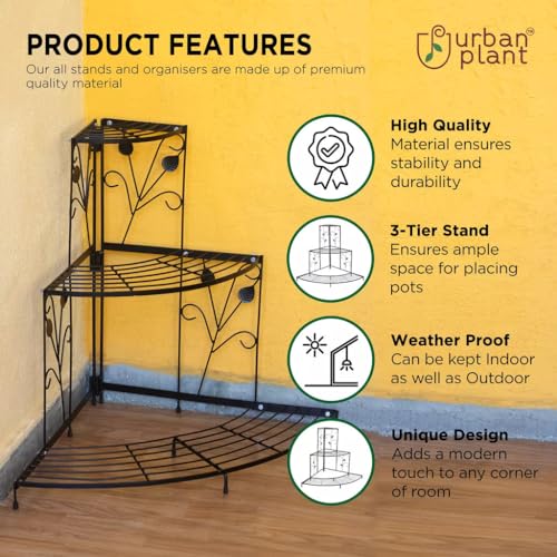 Image of Urban Plant 3 Tier Decorative Corner Pot Stand Metal Flower Pot Display Stand for Indoor and Outdoor Use