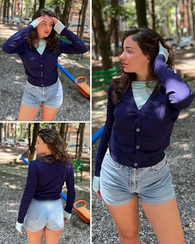 Image of Arach&Cloz Women's Soft Cropped Cardigan Casual Lightweight Shrug Sweater Tops