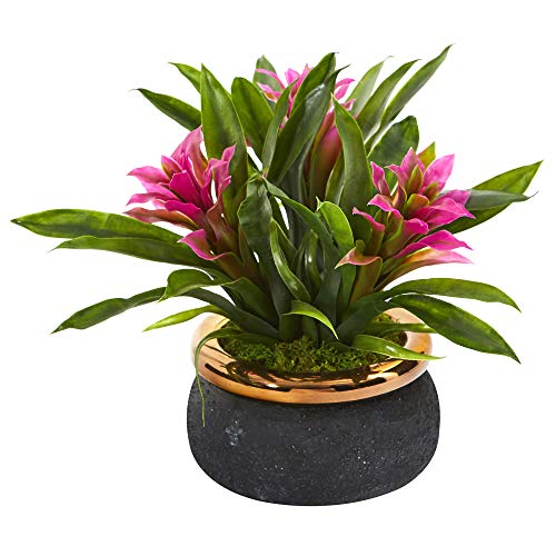 Nearly Natural 11in Bromeliad Artificial Plant in Stoneware