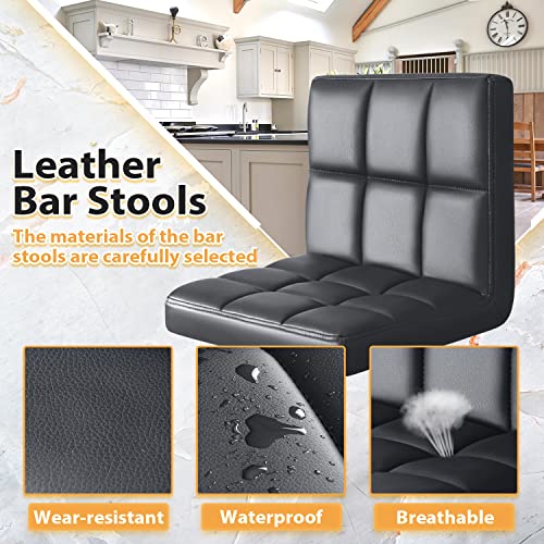 Image of GUNJI Bar Stools Modern PU Leather Adjustable Barstools with Back Armless Hydraulic Kitchen Counter Height Swivel Bar Stool Set of 2 (Black) (1, White, Square)