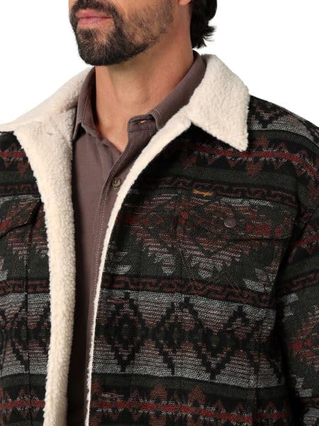 Image of Wrangler Men's Sherpa Lined Olive Black Jacquard Jacket