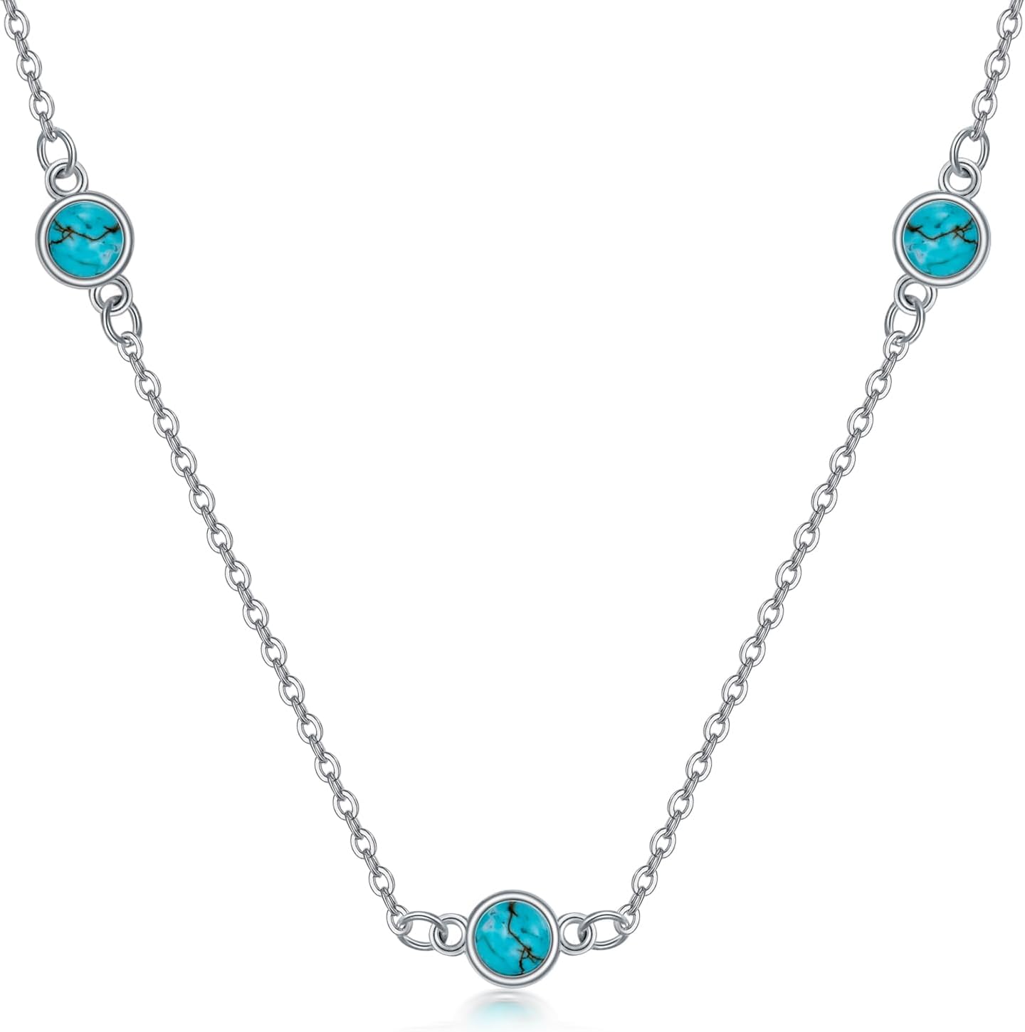 Turquoise Bead Necklace 925 Sterling Silver 5mm Natural Turquoise Gemstone Bohemian Jewelry Gifts for Women 18 Inches