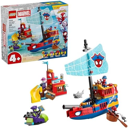 LEGO Marvel Spidey and His Amazing Friends Team Spidey Pirate Ship Building Toy for Kids - Super Hero Pretend Play Set for Preschool Boys & Girls, Ages 4+ - Gift Idea for Birthdays - 11208