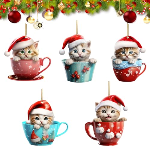 5 Stück Weihnachtsbaum Katzen Anhänger, Weihnachtsanhänger Deko,...