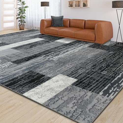 Large Area Rugs,Modern Geometric Patchwork Floor Decor for Bedroom Aesthetic Carpet, Rockwood Collection, Indoor Rugs for Living Room, Dining Room, Nursery, Office, Machine Washable Rug,4×6 Ft Grey