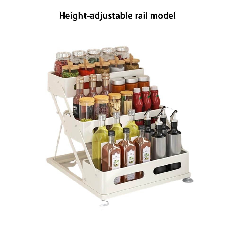 Porta spezie pieghevole a 3 livelli per piano di lavoro, organizer per spezie da cucina in, per armadietti, organizzatori e contenitori da cucina, Bianco, Rai guida regolabile
