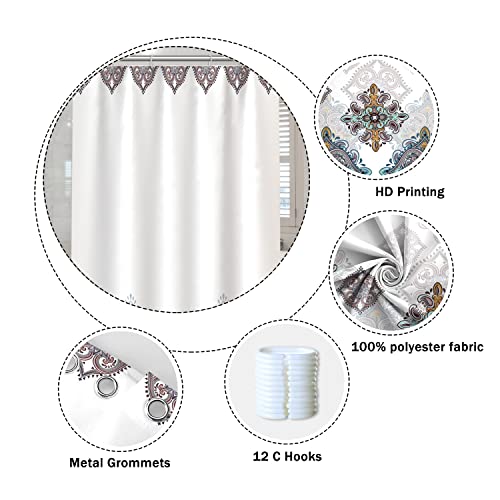 Umpoo Boho Bathroom Shower Curtain Colorful Floral Pattern Exotic Paisley Damask Print Design Shower Curtains For Home Decorative Waterproof Polyester Fabric Bath Curtain With Hooks, 48X72 Inch #TOP4