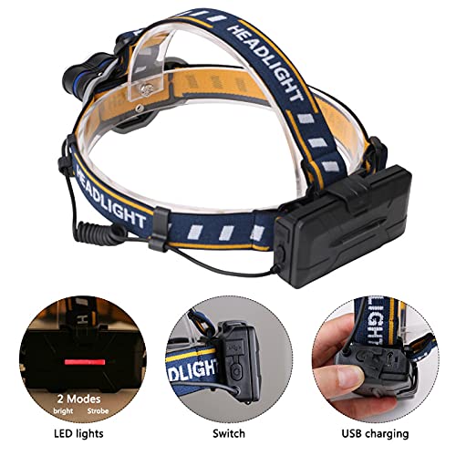 VNIUBI Lampe Frontale,Super Brillante Lampe à 6 Del de 8000 Lumens,Rechargeable USB Imperméable réglable pour Le Camping, la Pêche, la Cave, Le Jogging et la Randonnée - Image 4