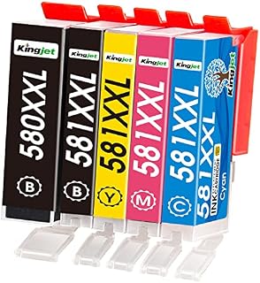 KINGJET 580 & 581 Ink Cartridges Multipack Compatible for Canon 580XXL 581XXL XXL for Pixma TS8250 TS8150 TS8350 TS6350 TS705 TR8550 TS6150 TS6250 TS6151 (PGBK Black Cyan Magenta Yellow, 5-Pack)