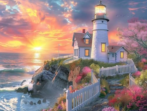 Broderie Diamant Kit Complet phare de mer point de croix 70x90cm