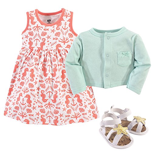 Image of Hudson Baby baby-girls Cotton Dress, Cardigan and Shoe Set