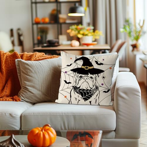 Gagec HALLOWEEN DOG PILLOW-4 Halloween Pillow Covers 18X18 Inch English Bulldog Throw Pillow Covers Holiday Farmhouse Pillowcase Dog Couch Cushion Case thumb #3