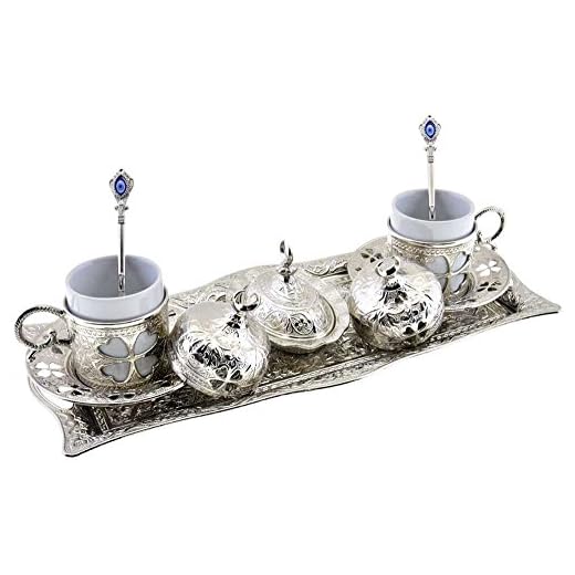 Griego Árabe Turco – Set de regalo de servir de invitados de espresso para 2 tapas de, tazas platillos de café bandeja Delight plato Azucarero 11pieza