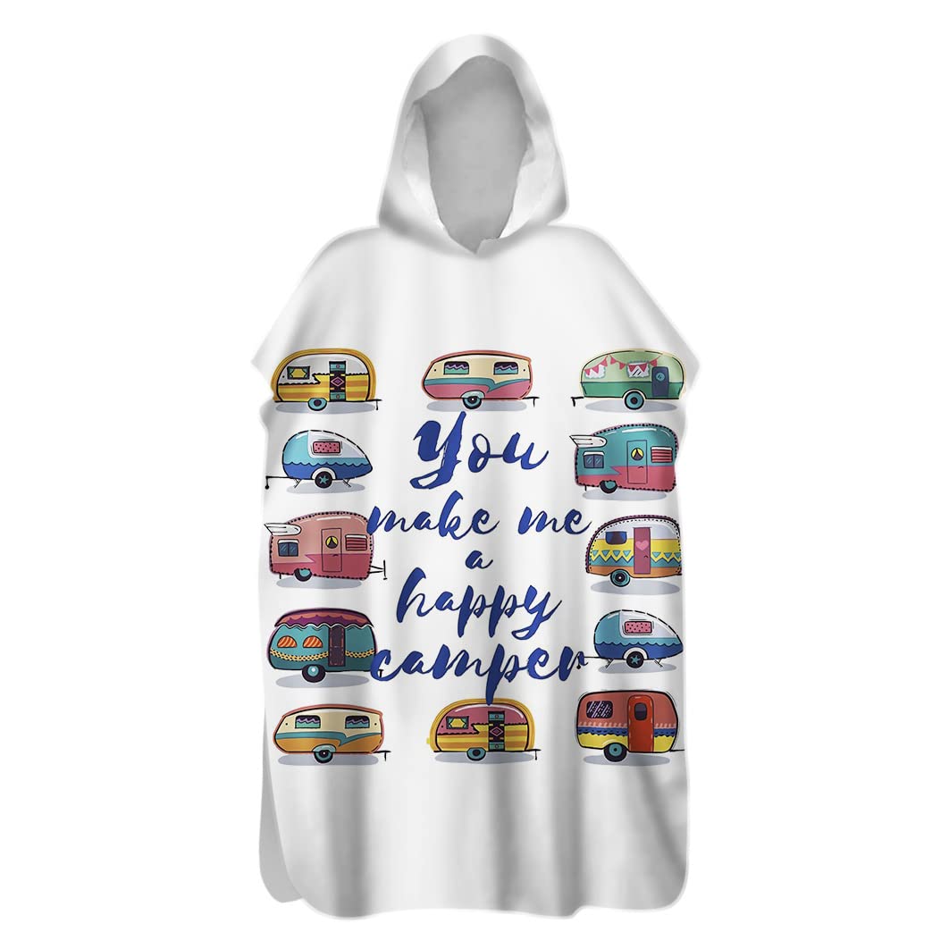 Highdi Pattern Hooded Changing Robe, Microfibre Light Weight Changing Towel, Towel Poncho for Surfing Swimming Changing, Quick Dry Poncho for Women Men Adults (80x145cm,Car)