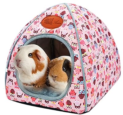 SUPJADE Rabbit Guinea-Pig Bed Cave - Hamster House Cozy Hedgehog Large Hideout for Chinchilla Bearded Dragon Winter Nest Guinea Pig Accessories (Pink)