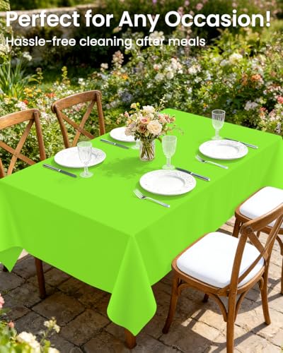 Image of LANLISA 4 Pack Lime Green Plastic Tablecloth Disposable, 54 x 108 Inch