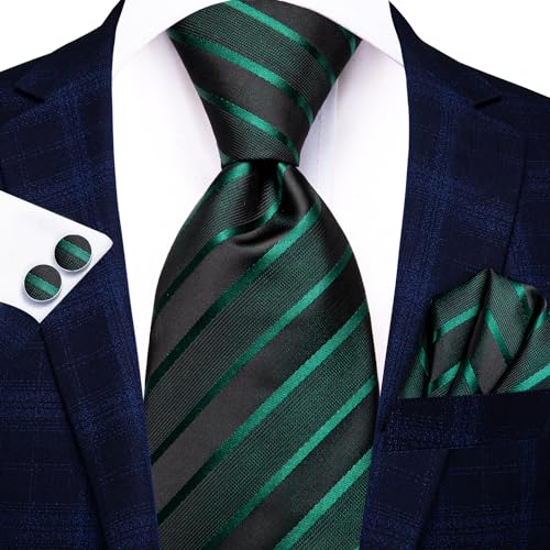 Image of Dubulle Silk Ties Set for Men Formal Paisley Striped Necktie Pocket Square Cufflinks 3PCS Sets Wedding Business Party