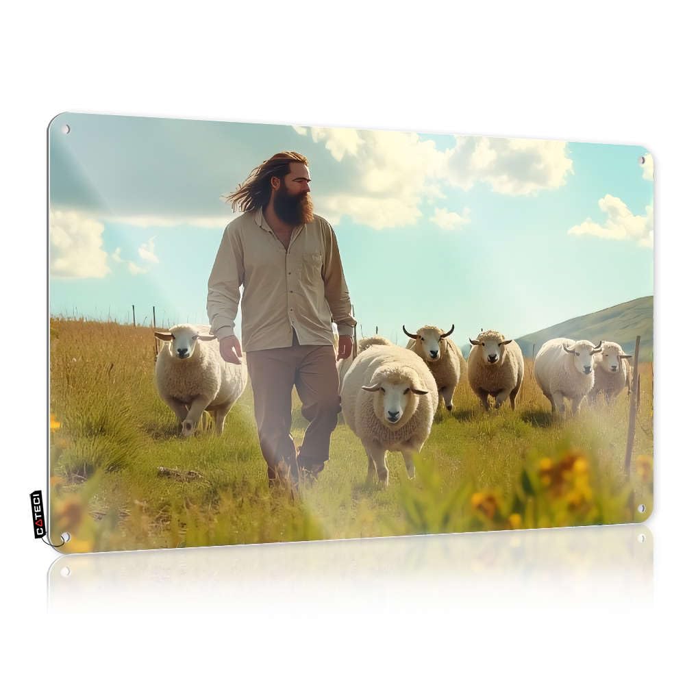 Sign Mechanic Decor For Work Vintage Metal Art/Decorative Funny Classroom Wall A Shepherd Leads His Flock Of Sheep Across Sunlit Field. - Outdoor Bar Patio