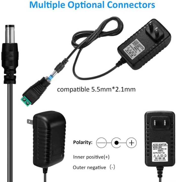 Miniatura 6 de Adaptador ACDC 6V 2A 1.5A 1A 0.5A Adaptador de alimentación 6V Cable de alimentación 12W 100-240V 50-60Hz con enchufe de 0.217 x 0.098 in DC