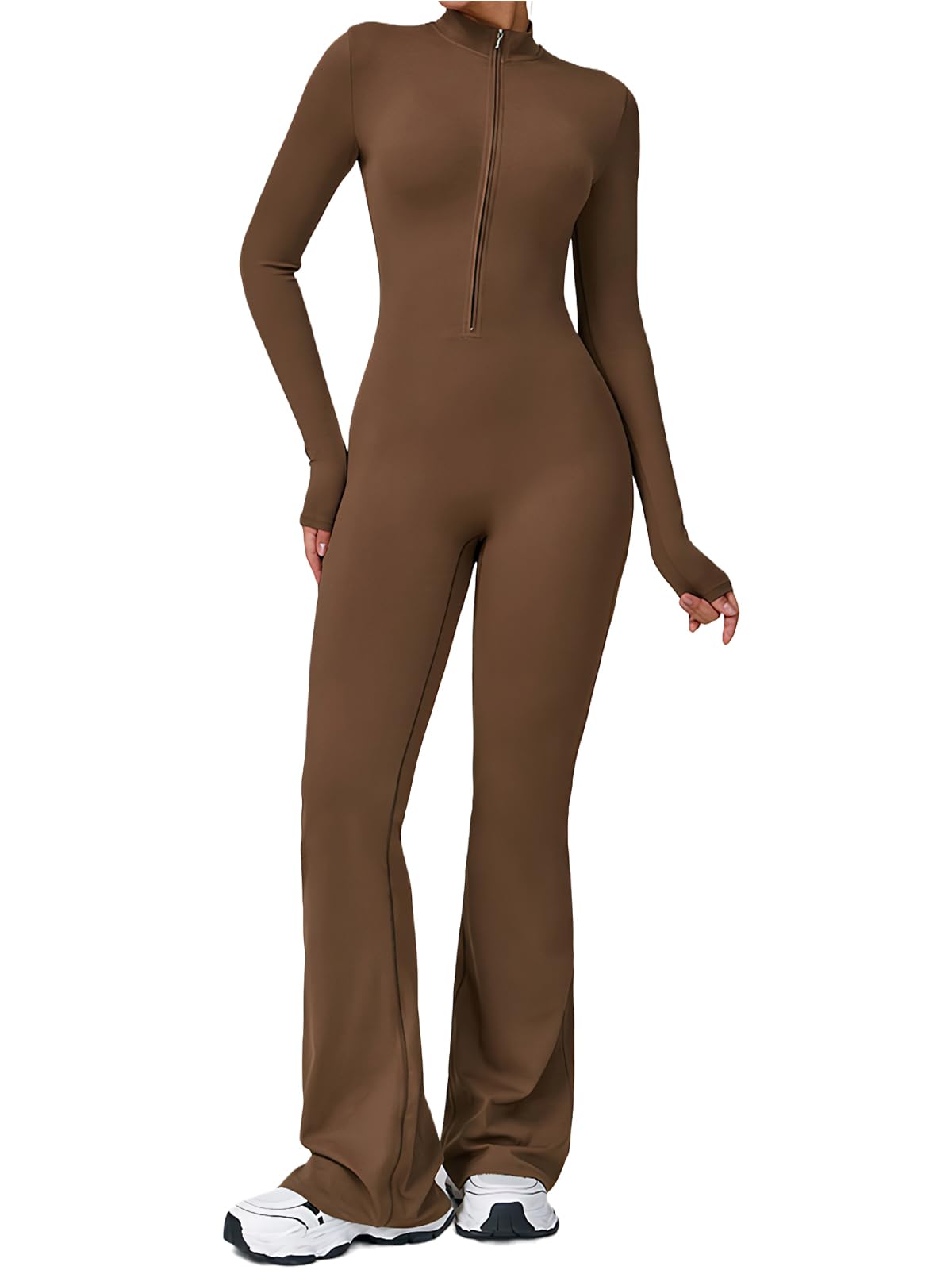 Ecupper Mono de Mujer con Mangas Largas, Abertura en la Parte Inferior, cremallera,Enterizo, Bodysuit Completo, Unitardo de Yoga, Piernas Amplias y Sexy