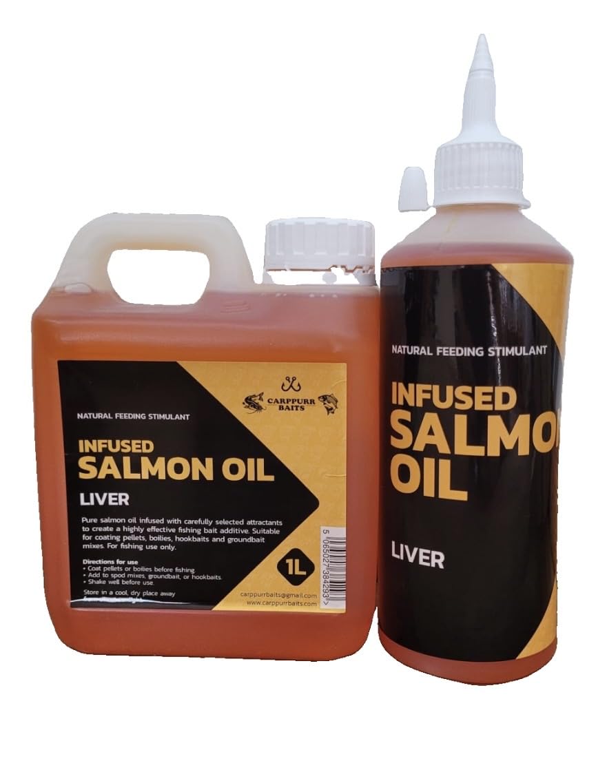 Carppurr baits 500ml-1L-2L-5L- Liver Flavoured Salmon Oil – High Attraction Fishing Oil for Carp, Catfish & Coarse Fishing – Liquid Pellet & Bait Booster (1 litre)