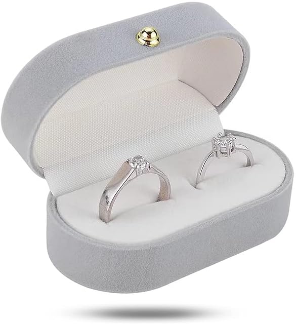 SHIZHENFU Velvet Ring Box Oval Ring Bearer Vintage Ring Holder Jewellery Gift Box Ring Bearer Case for Jewellery Classic Ring Gift Box for Wedding Valentine's Day Anniversary (Grey)