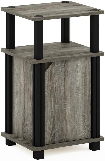 HomeStock 3 Tier End Table with Door - Functional Storage Shelf for Living Room - French Oak Black