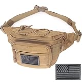 Tactical Fanny Pack, Military Waist Bag Hip Belt Bumbag Utility Bags for Outdoor Hiking Climbing Fishing with U.S Patch (1 Pack Tan)