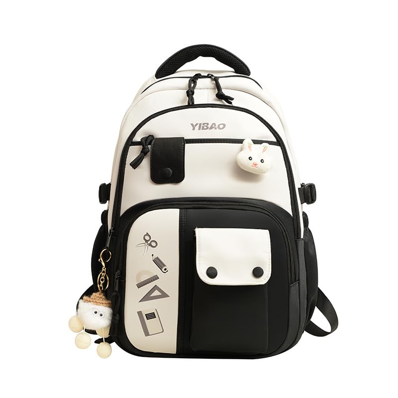 veloce Stylish School Backpack for Girls & Women | Large Capacity Laptop Backpack | Waterproof Casual Travel Bag with Multiple Pockets & Cute Charm | Black & White-picture-50