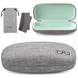 Vemiss Hard Shell Eyeglasses Cases, Linen Fabrics Protector Sunglasses Case, Large Glasses Case (Large Gray/Green)